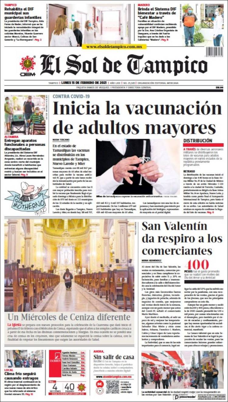Portada de El Sol de Tampico (M&eacute;xico)