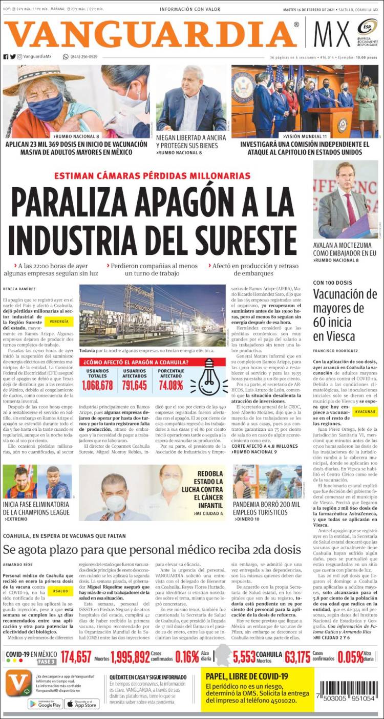 Portada de Vanguardia (M&eacute;xico)