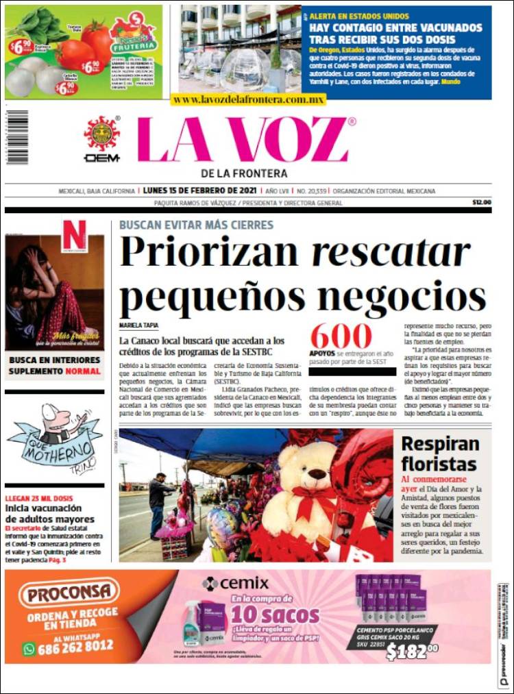 Portada de La Voz de la Frontera (M&eacute;xico)