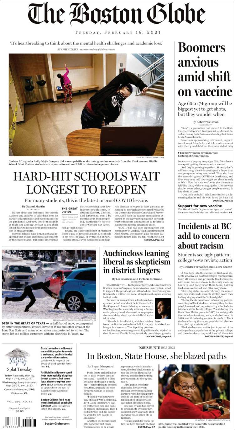 Portada de Boston Globe (USA)