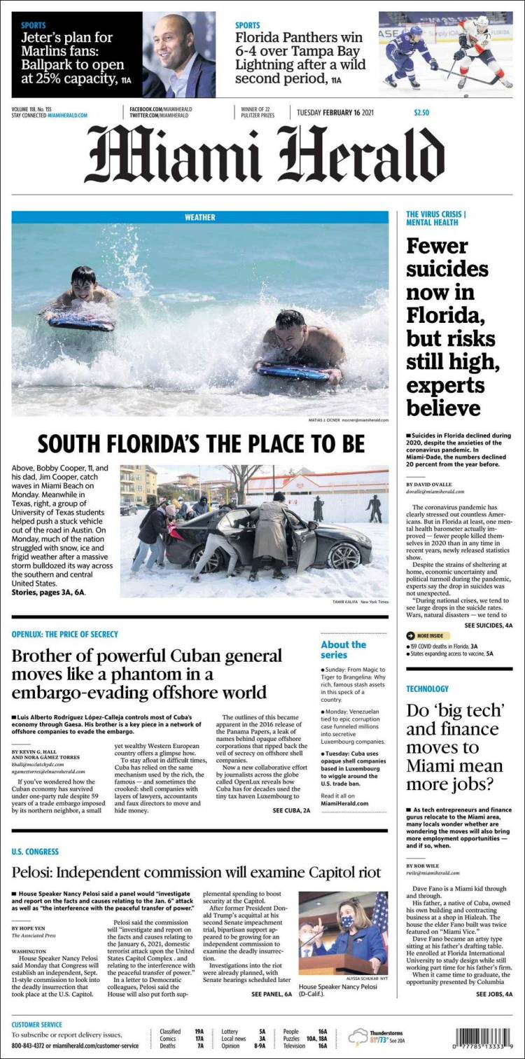 Portada de Miami Herald (USA)