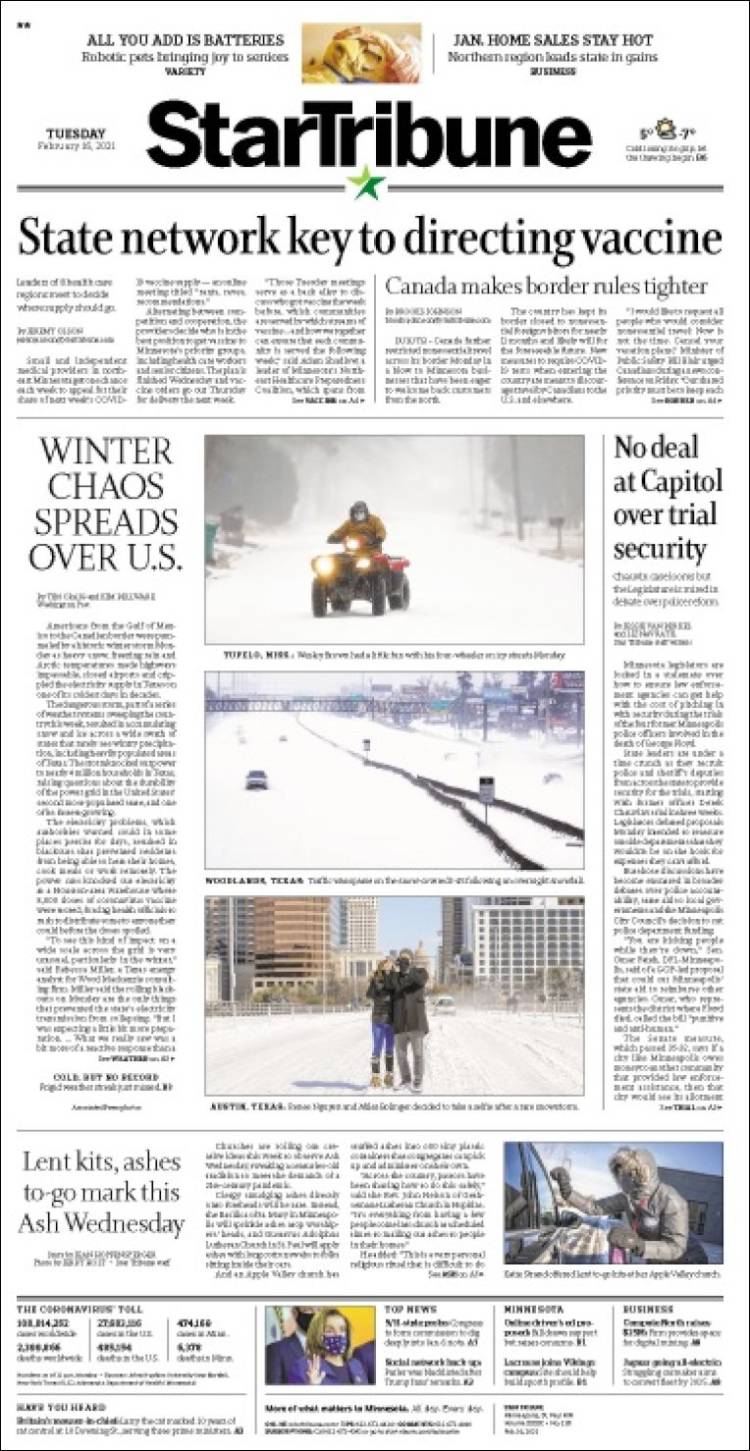 Portada de Star Tribune (USA)