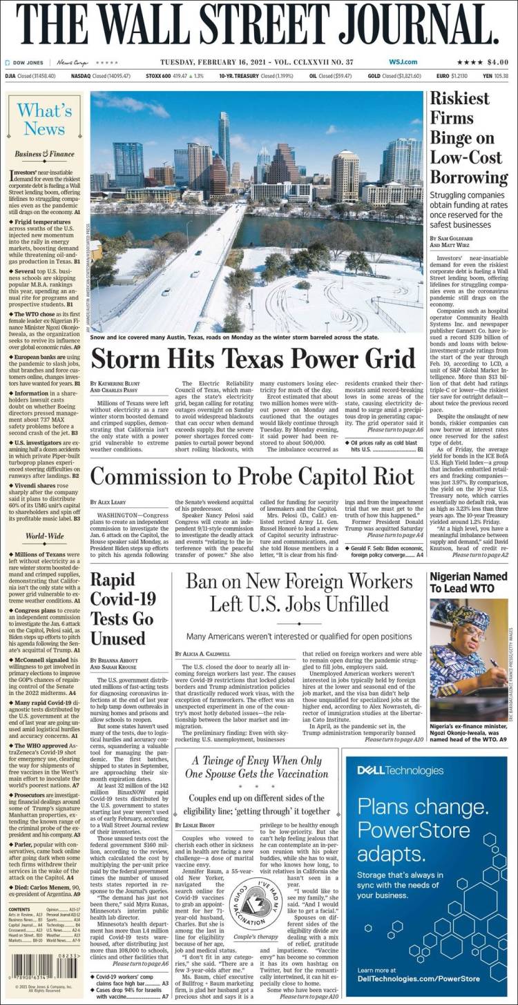 Portada de Wall Street Journal (USA)