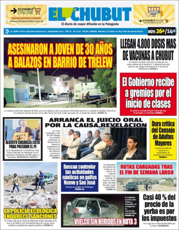 Portada de El Chubut (Argentina)