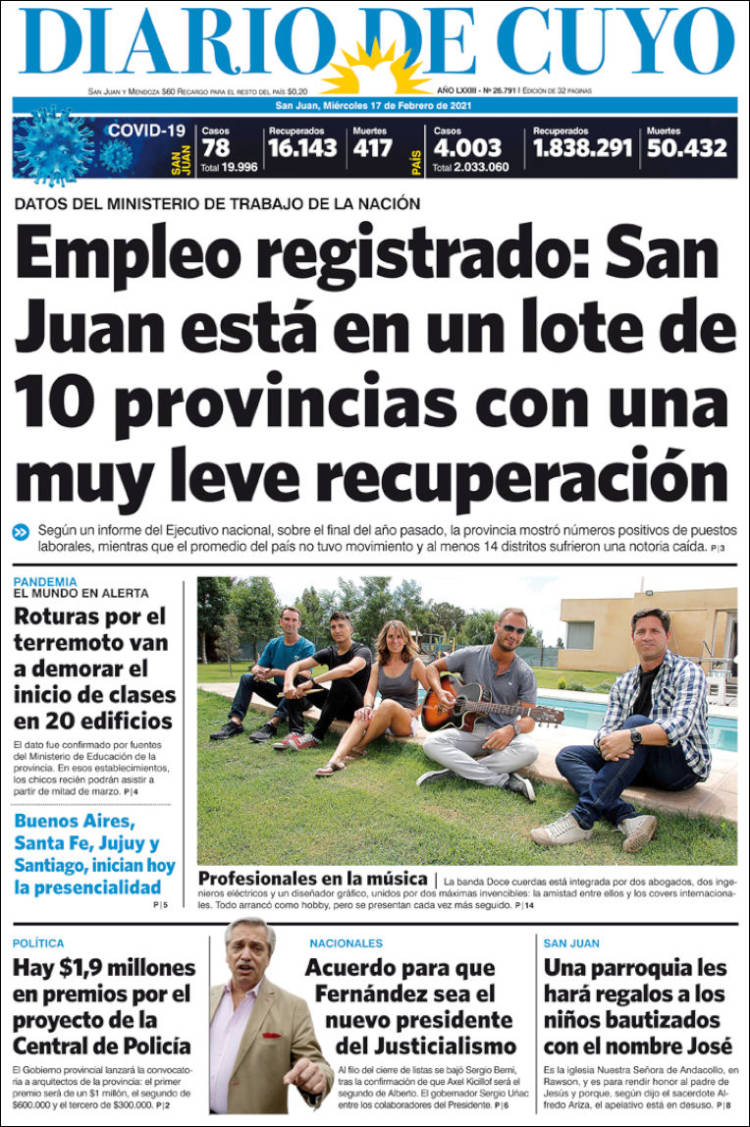 Portada de Diario de Cuyo (Argentina)