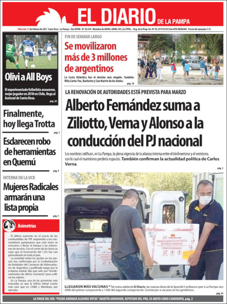 Portada de Diario de La Pampa (Argentina)