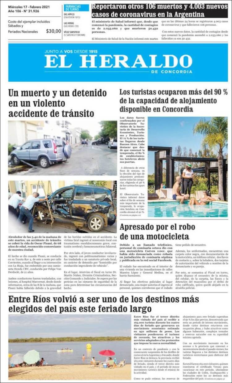 Portada de El Heraldo de Concordia (Argentina)