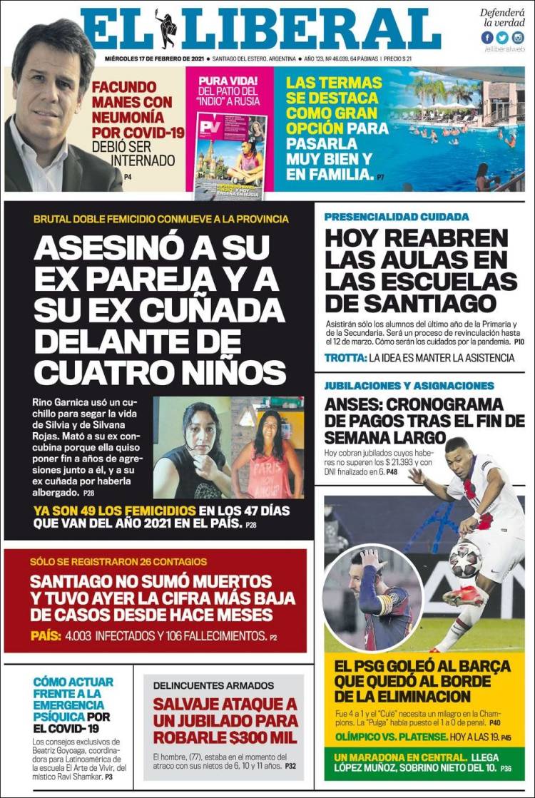 Portada de Diario El Liberal (Argentina)