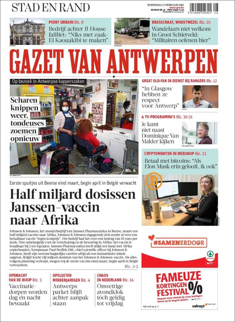 Portada de Gazet van Antwerpen (B&eacute;lgica)