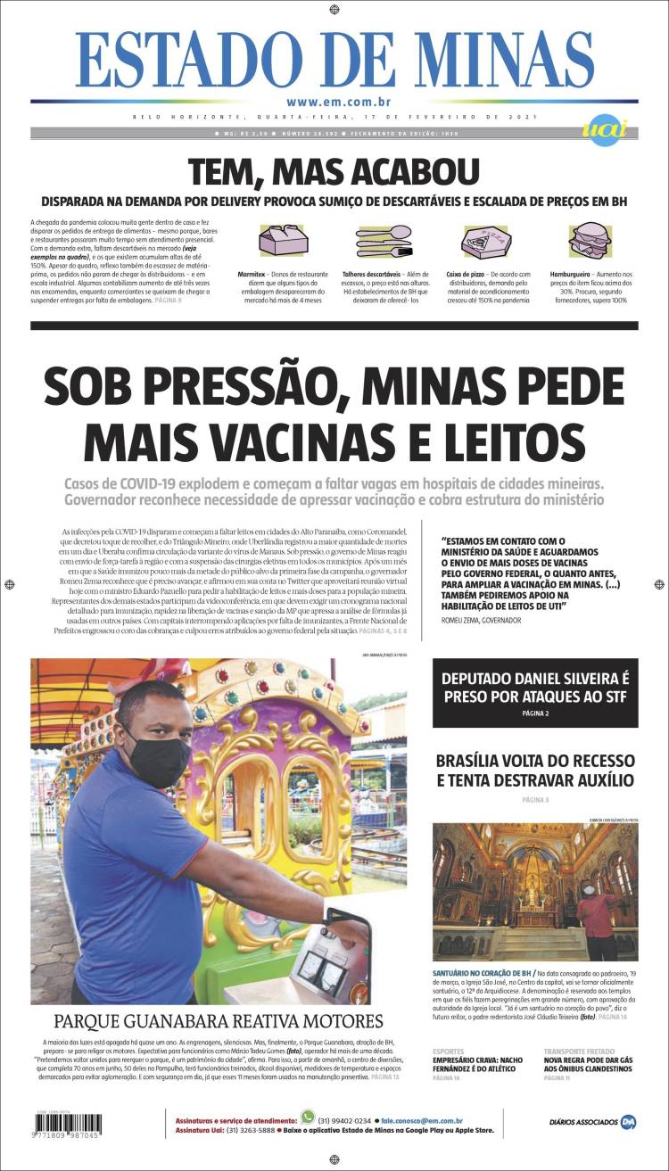 Portada de Jornal Estado de Minas (Brasil)