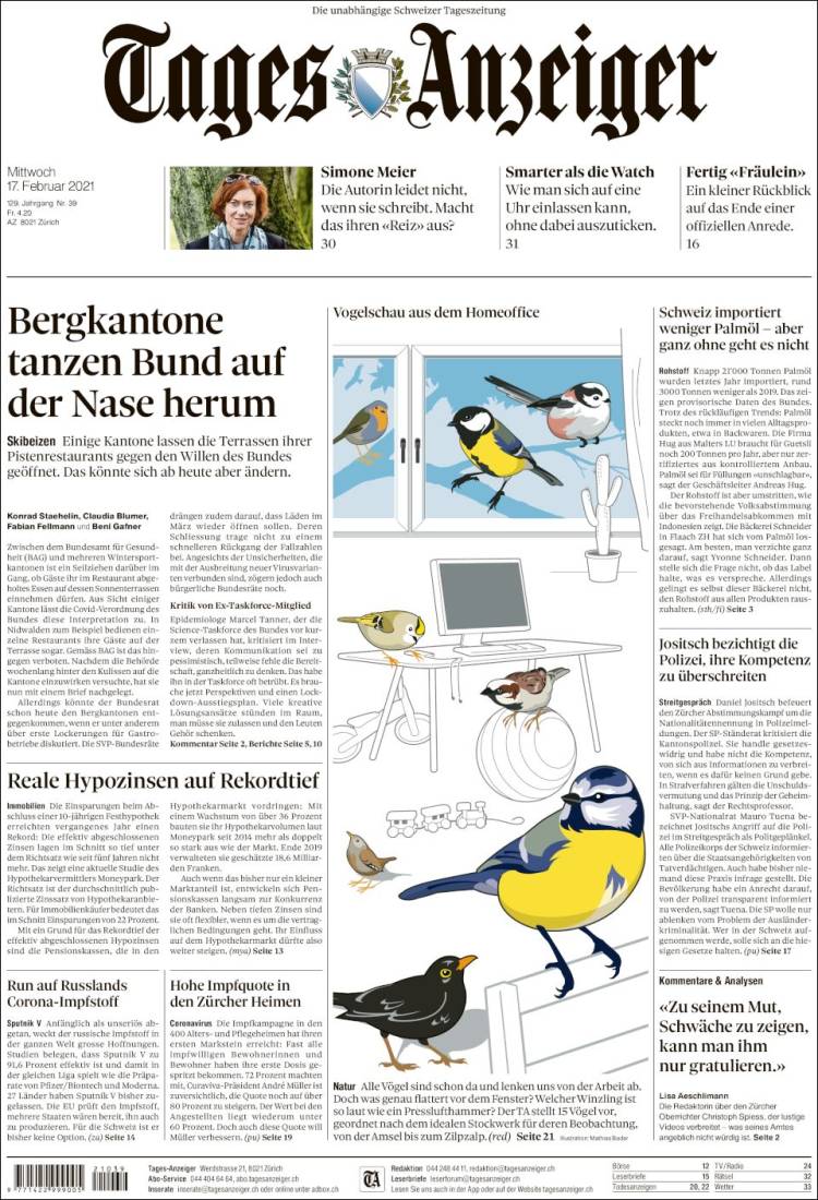 Portada de Tages-Anzeiger (Suiza)