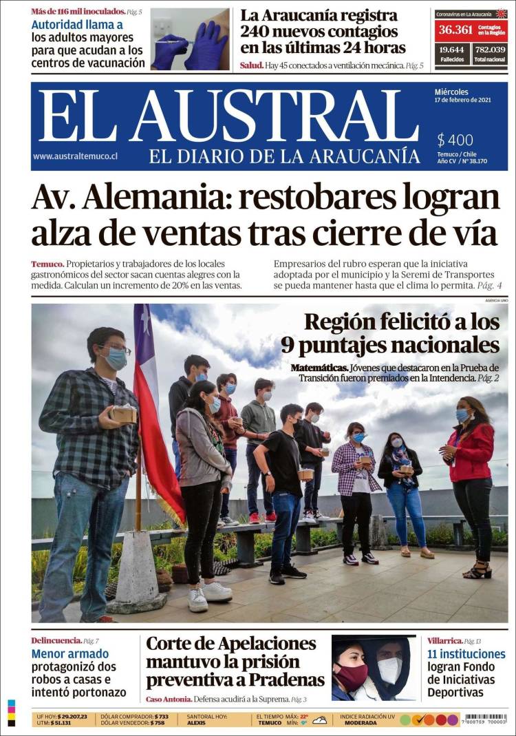 Portada de El Austral de Temuco (Chile)