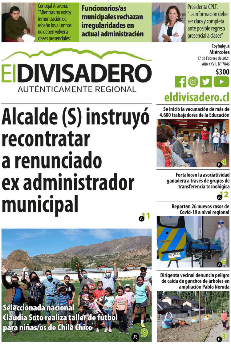 Portada de Diario El Divisadero (Chile)