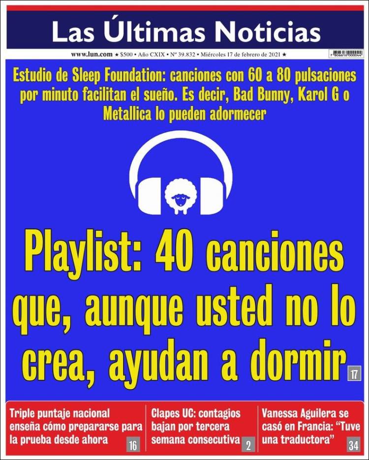 Portada de Las Últimas Noticias (Chile)