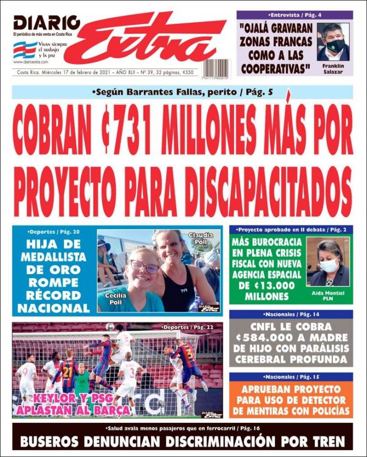 Portada de Diario Extra (Costa Rica)