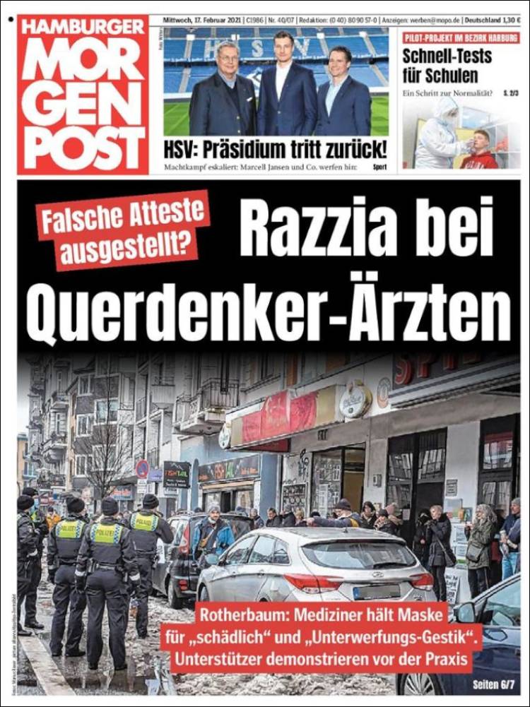Portada de Hamburger Morgenpost  (Alemania)
