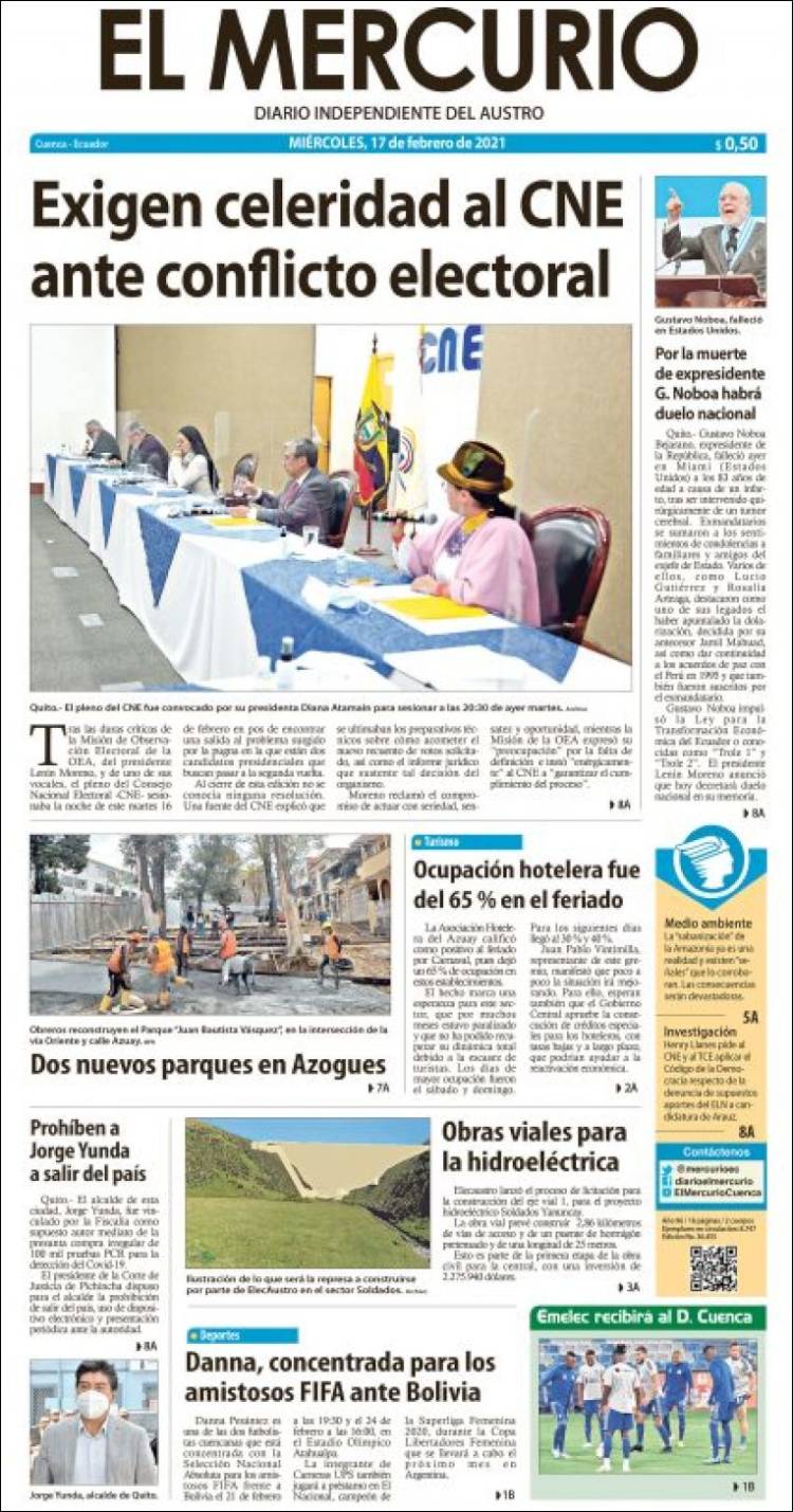 Portada de Diario El Mercurio (Ecuador)