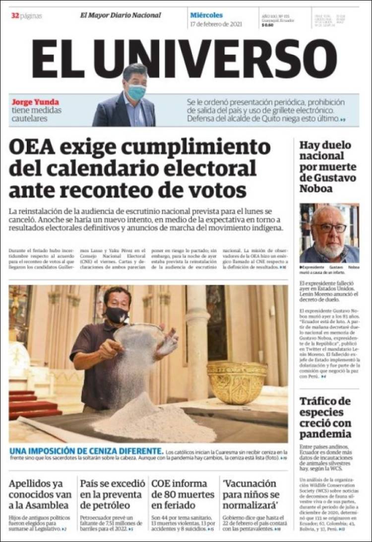 Portada de El Universo - Ecuador (Ecuador)
