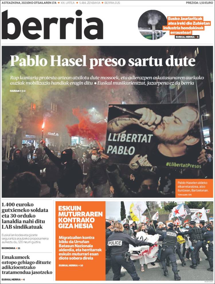 Portada de Berria (Espagne)
