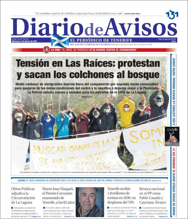 Portada de Diarios de Avisos (España)