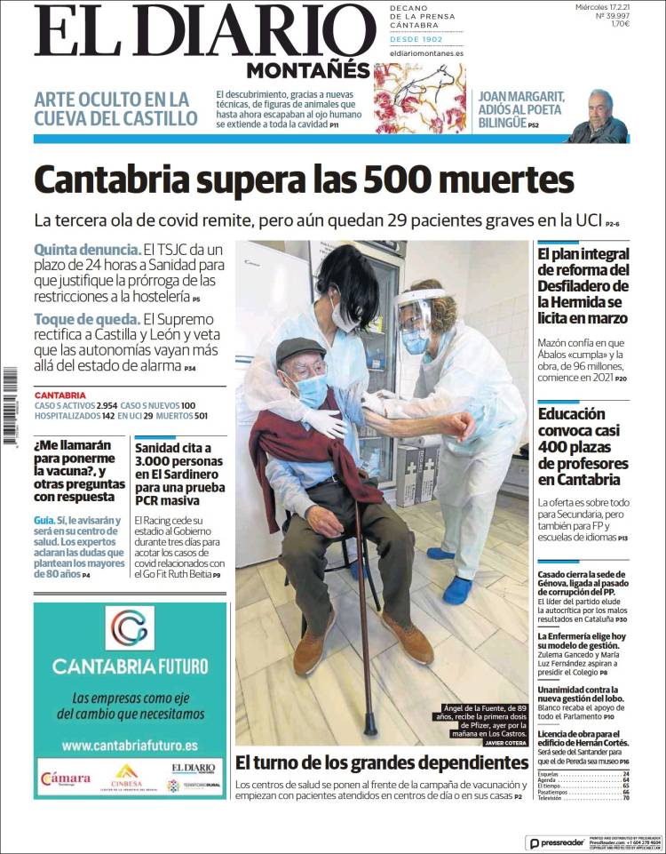 Portada de El Diario Montañés (Espagne)
