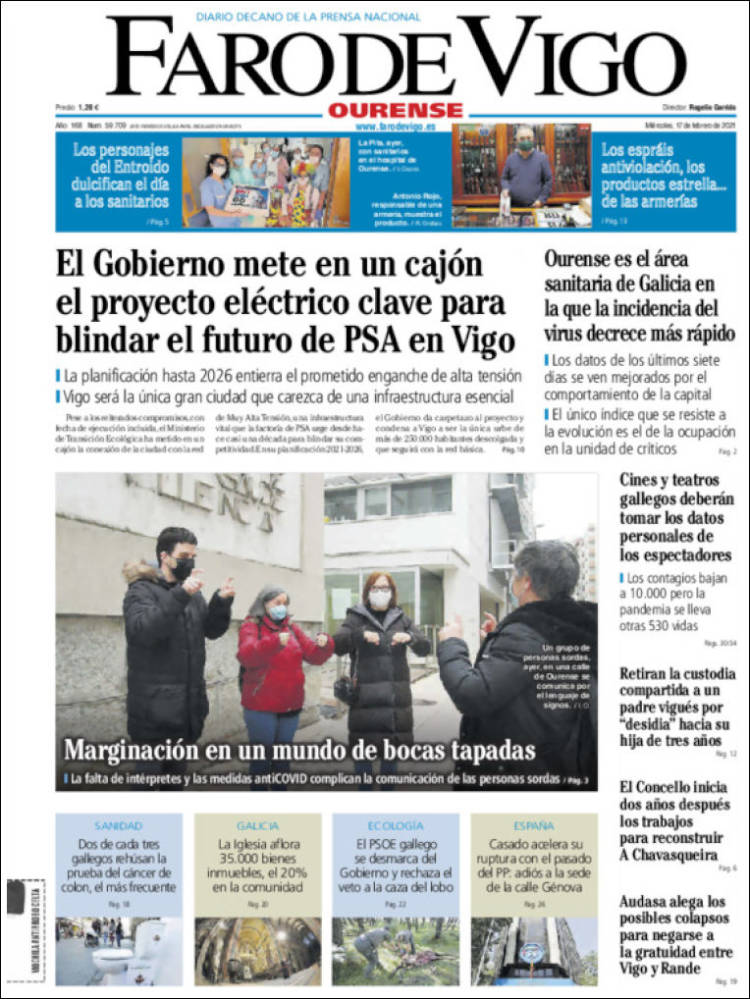 Portada de El Faro de Vigo - Ourense (España)