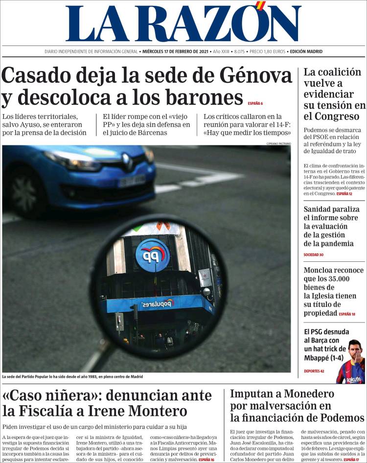 Portada de La Razón (Espagne)
