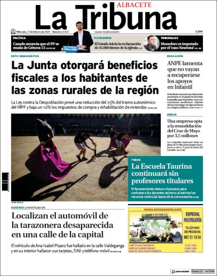 Portada de La Tribuna de Albacete (España)