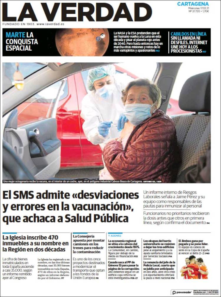 Portada de La Verdad de Cartagena (Espagne)