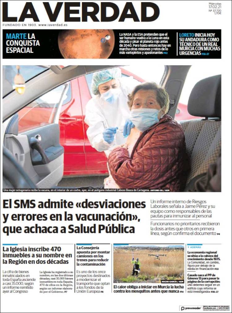 Portada de La Verdad de Murcia (Espagne)
