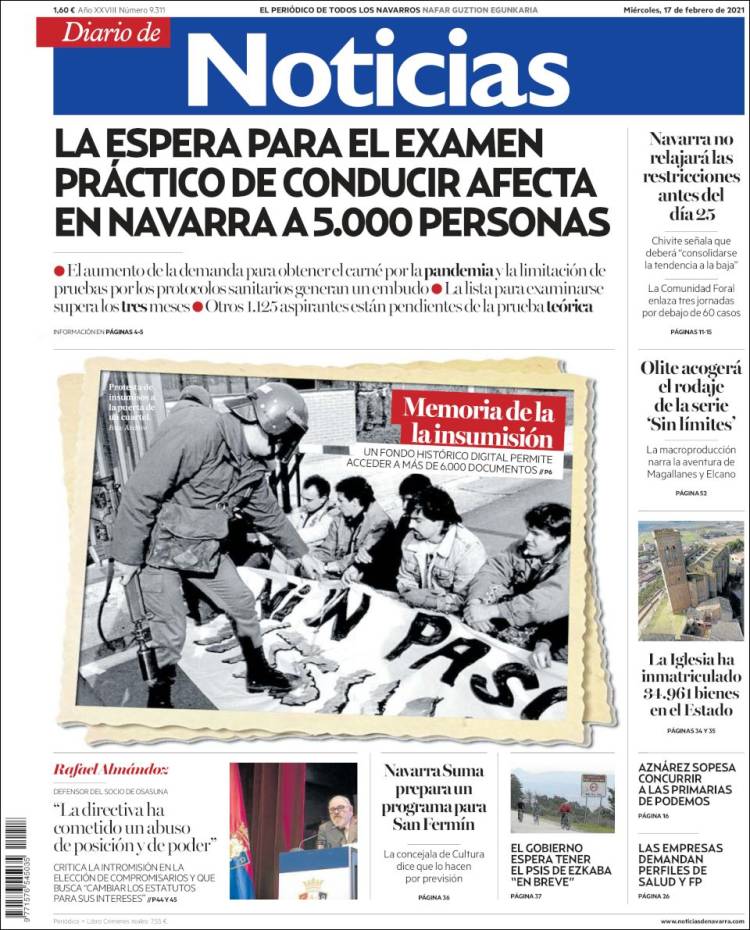 Portada de Noticias de Navarra (Espagne)