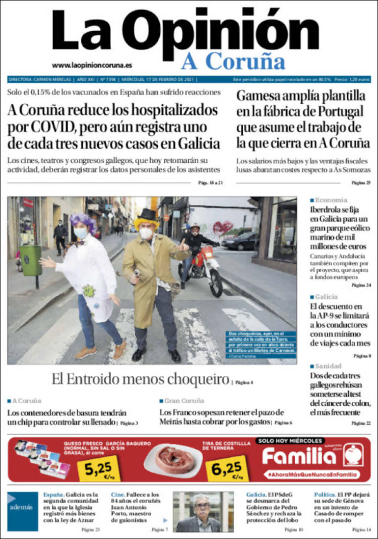 Portada de La Opinión de A Coruña (Espagne)