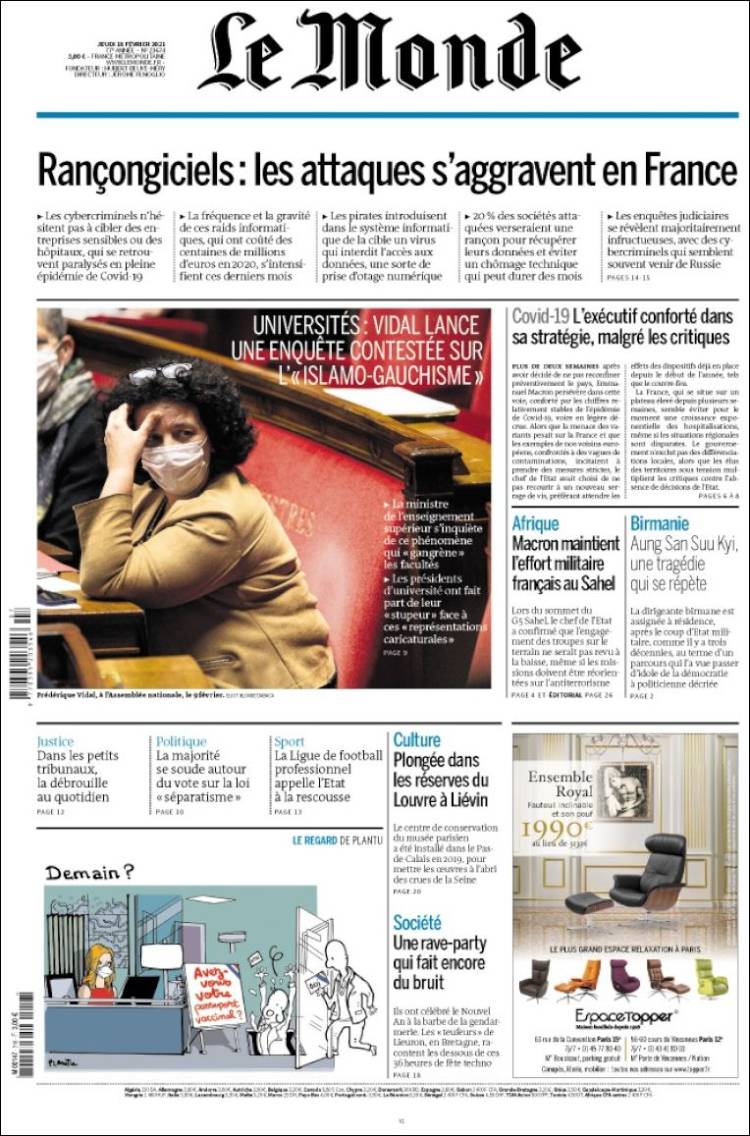 Portada de Le Monde (Francia)