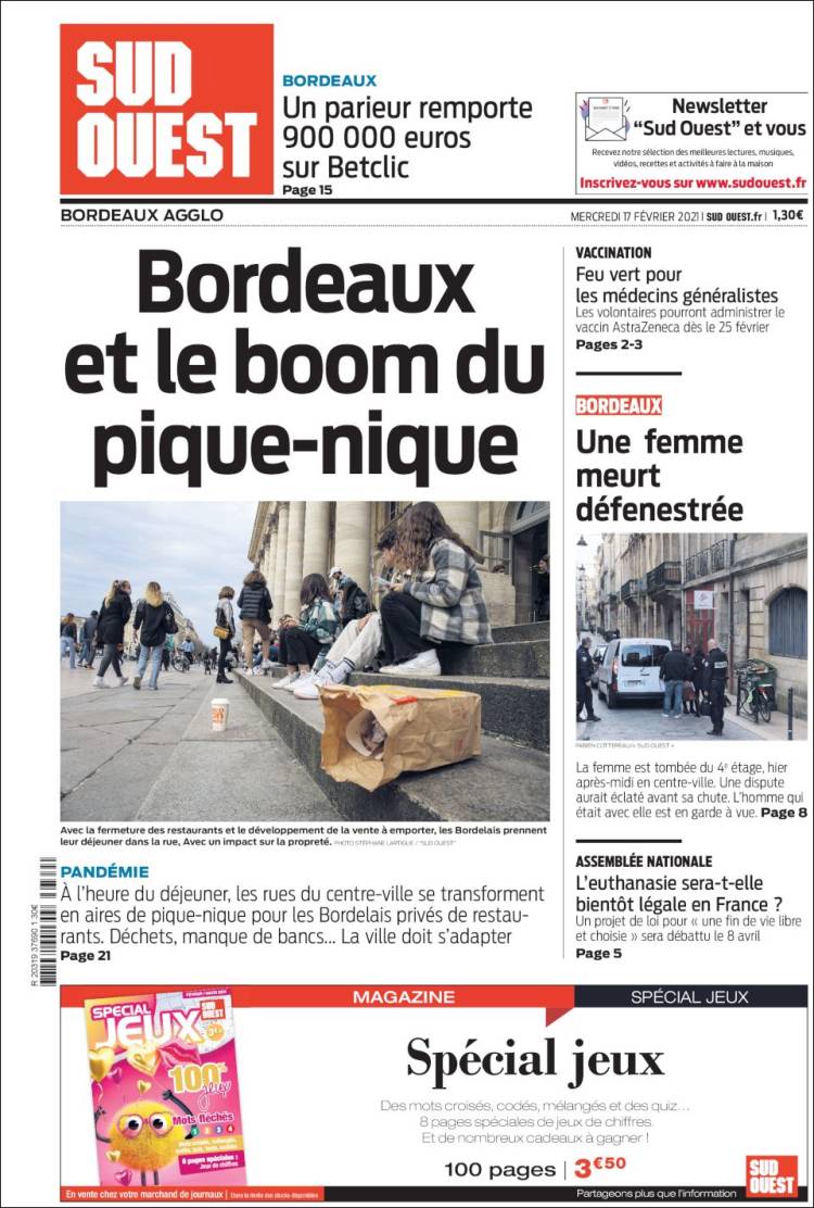 Portada de Sud Ouest (Francia)