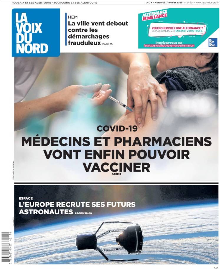 Portada de La Voix du Nord (Francia)