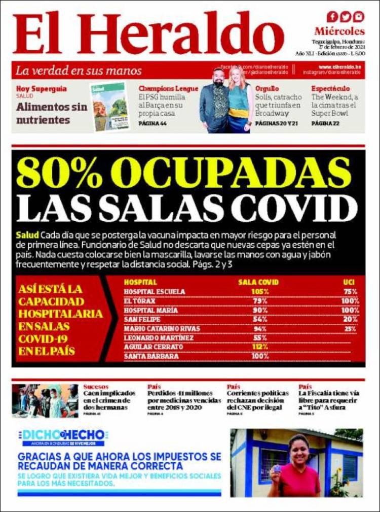 Portada de El Heraldo (Honduras)