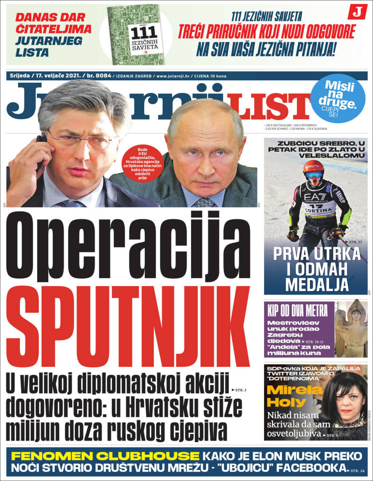Portada de Jutarnji List (Croacia)