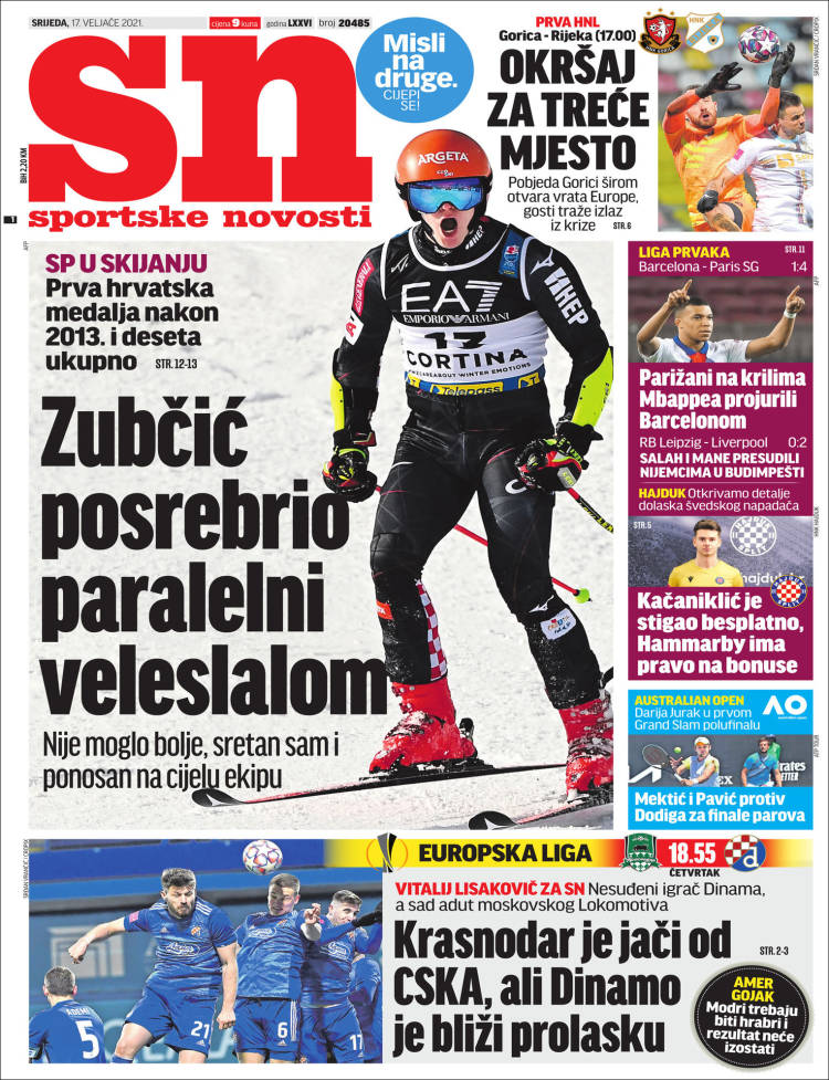 Portada de Sportske Novosti (Croacia)