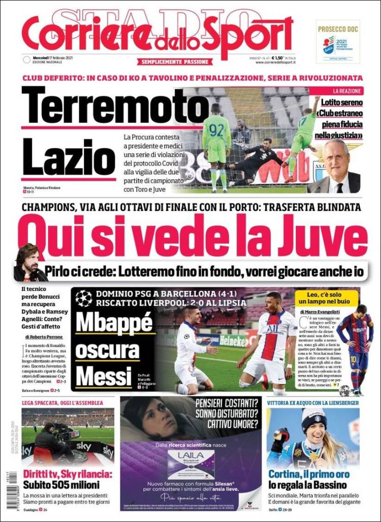Portada de Corriere dello Sport (Italia)