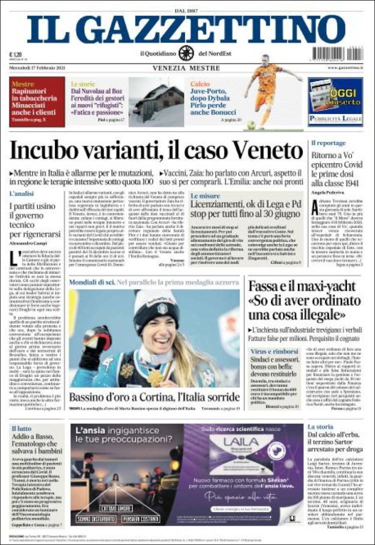 Portada de Il Gazzettino (Italia)