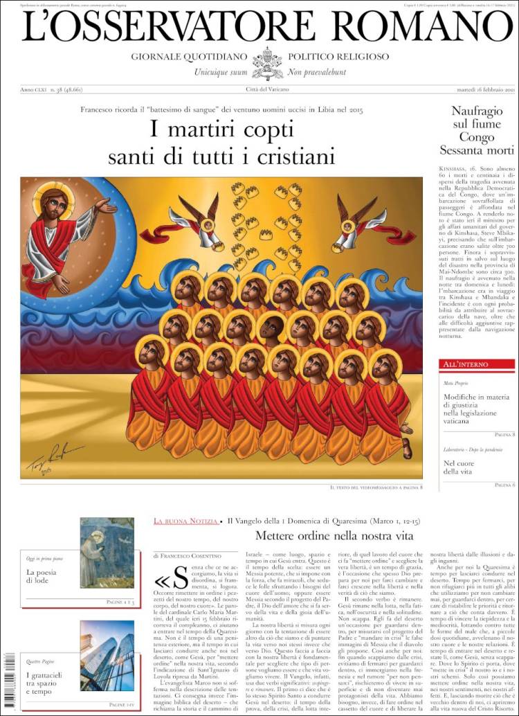 Portada de L'Osservatore Romano (Italia)