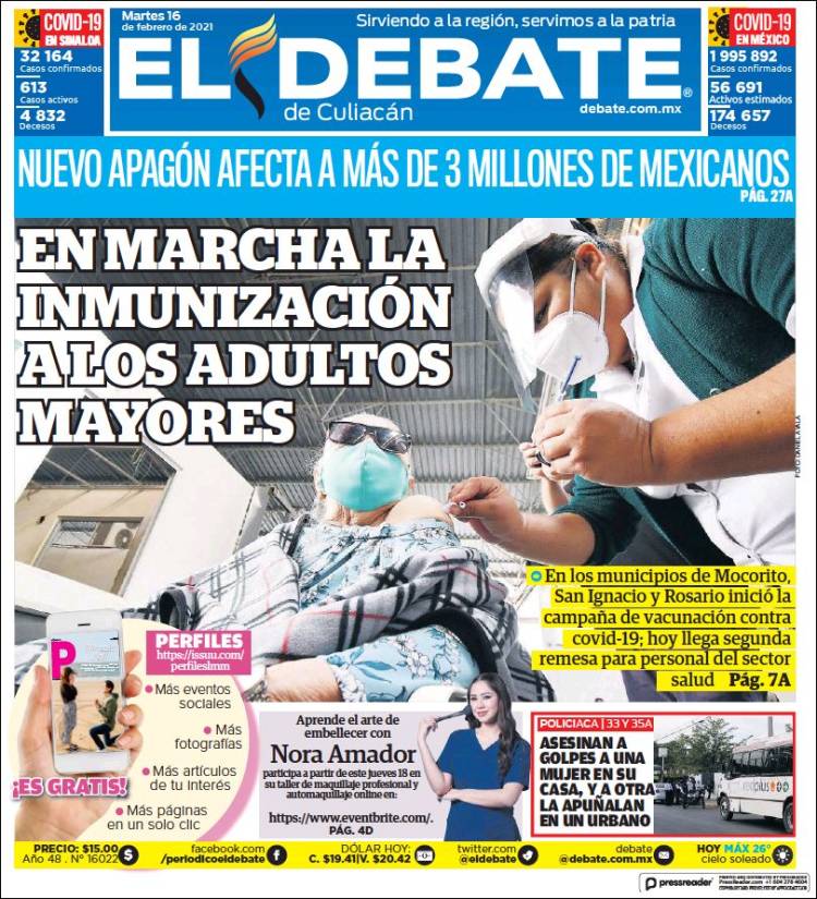 Portada de El Debate de Culiacán (México)