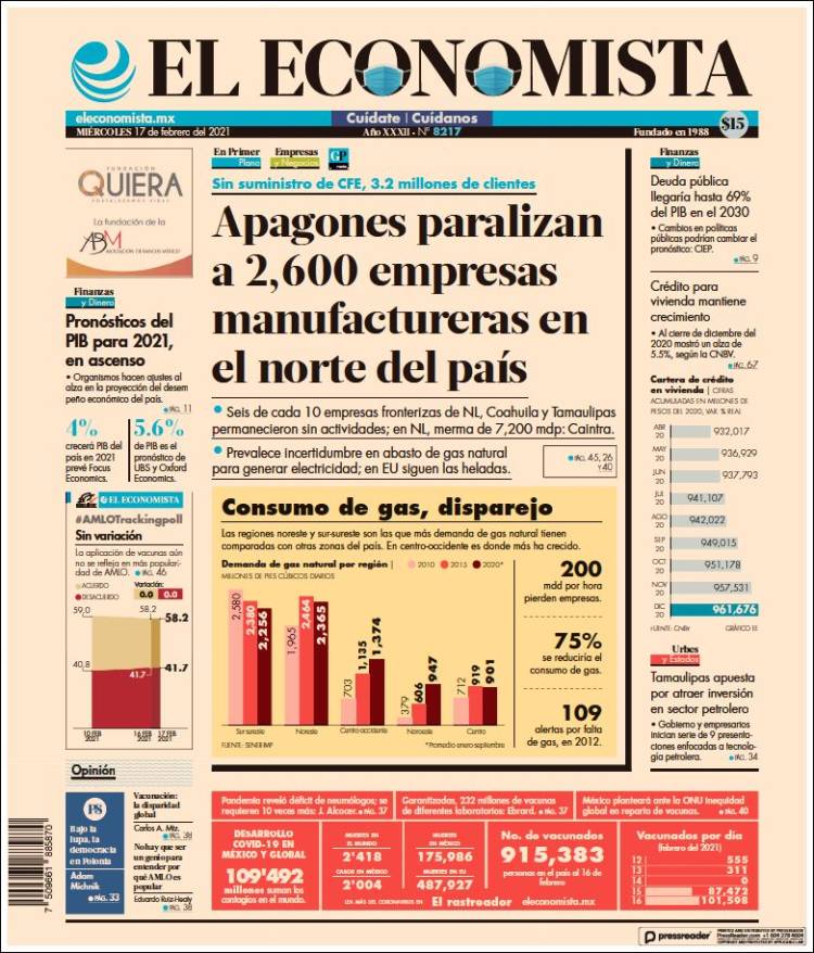 Portada de El Economista (México)