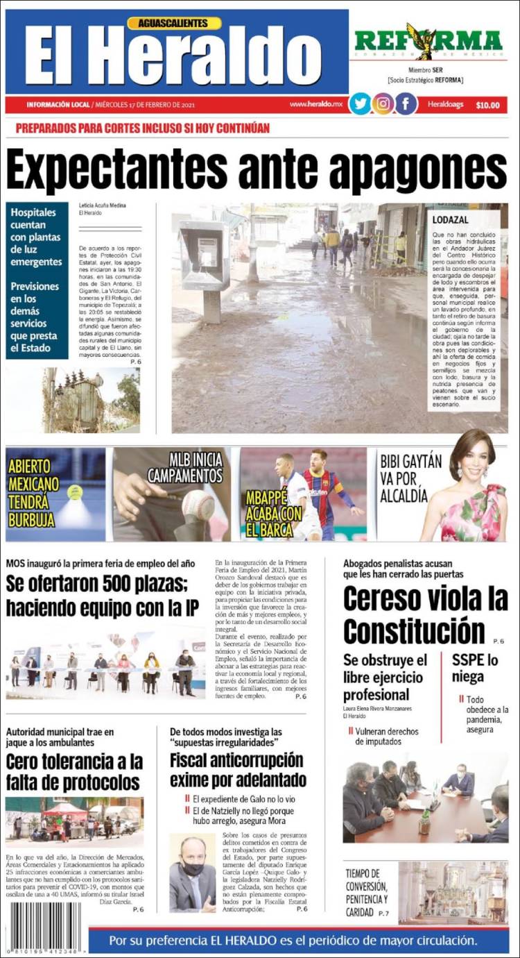 Portada de El Heraldo de Aguascalientes (México)