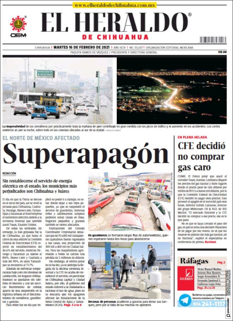 Portada de El Heraldo de Chihuahua (México)