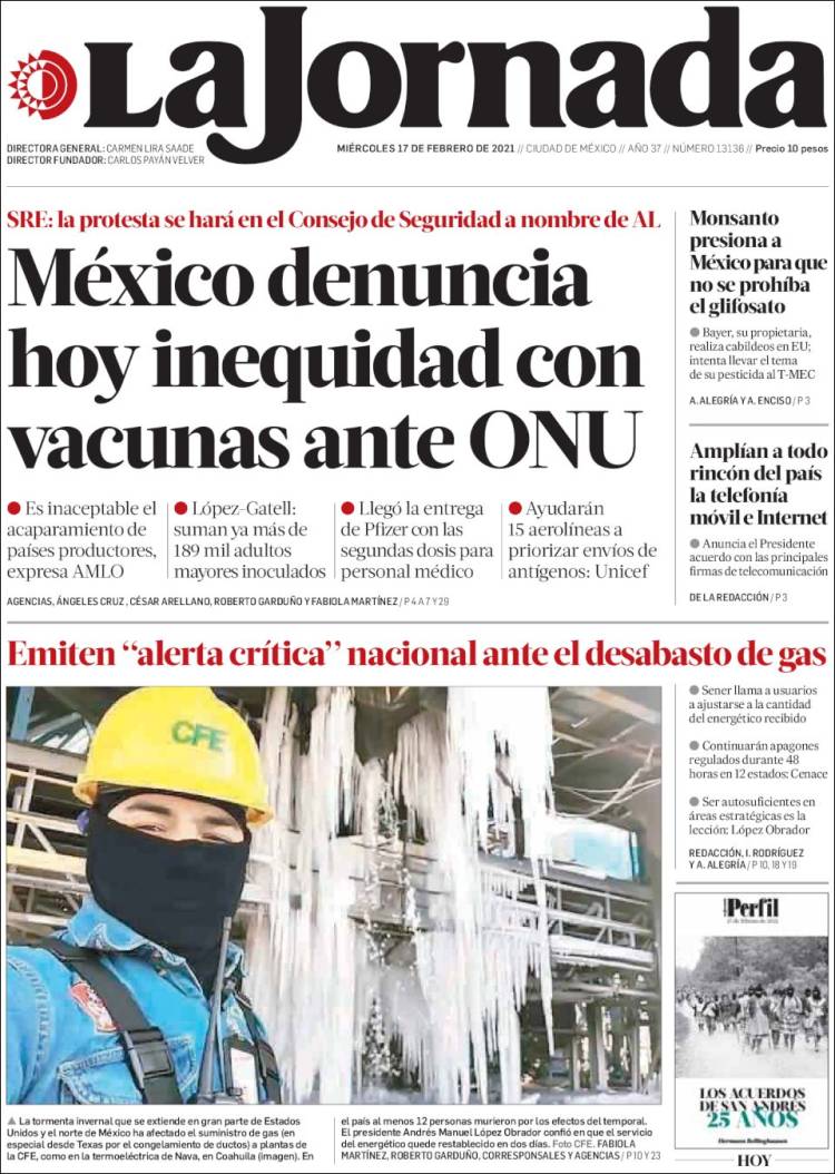 Portada de La Jornada (México)