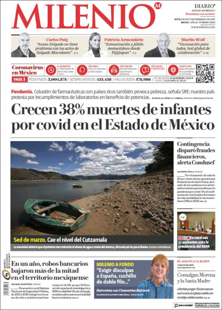 Portada de Milenio - Estado de México (México)