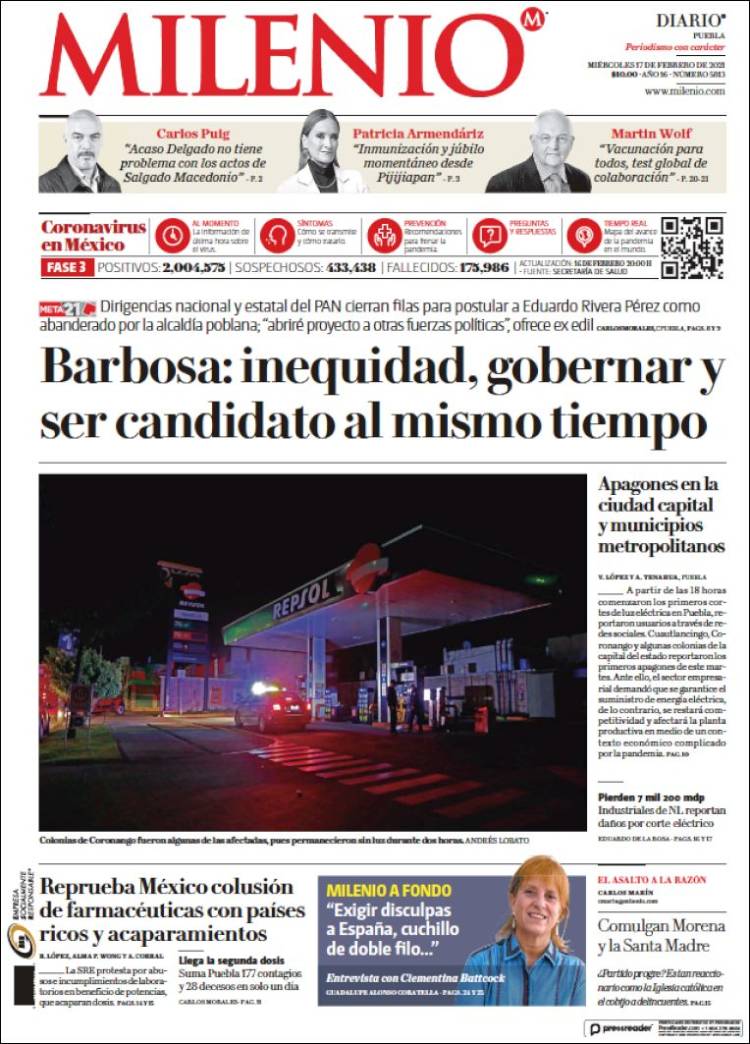 Portada de Milenio de Puebla (México)