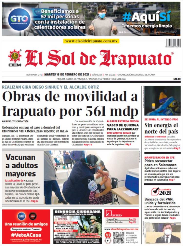 Portada de El Sol de Irapuato (México)