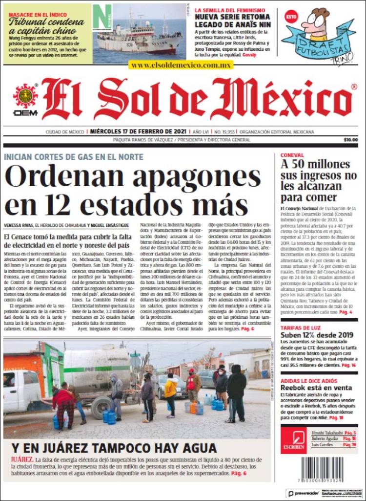 Portada de El Sol de México (México)